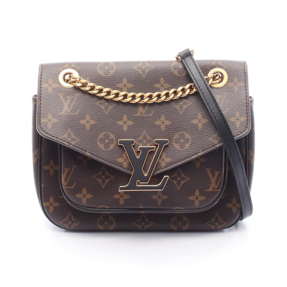 Louis Vuitton Passy Shoulder Bag Canvas Leather Monogram Brown Black